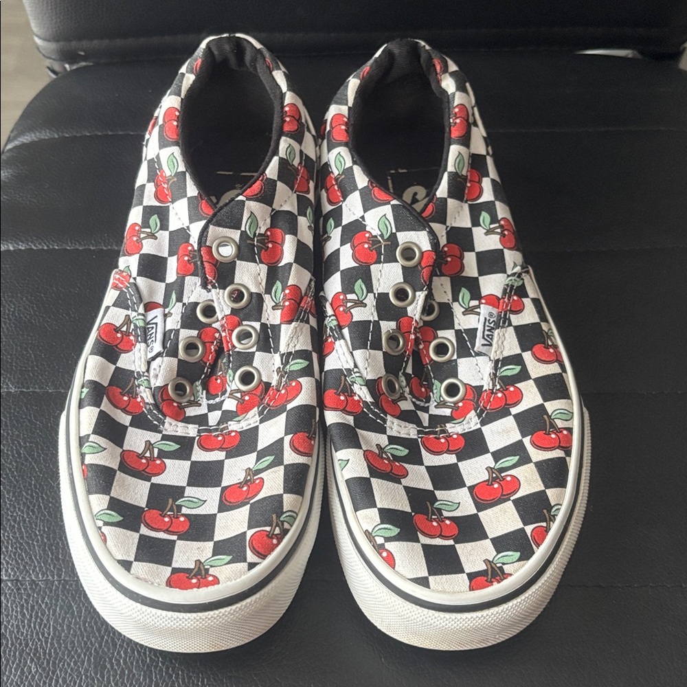 Vans Black and White Checkered Cherry Sneakers
